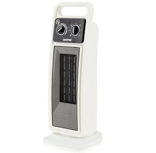 Geepas Ceramic Heater, Portable Electric Space Heater – Mini PTC Fan Heater for Desks &amp; Tables with 2 Heat Settings 1400/2000W - Automatic Oscillation -White (1 YR WRNTY)