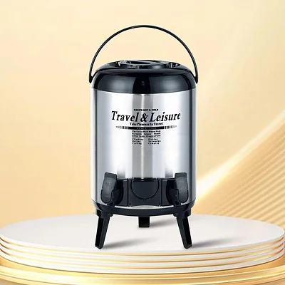 9.5 Liter Double Tap Insulated Water Dispenser Jug-Black And Silver
