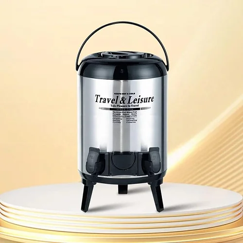 9.5 Liter Double Tap Insulated Water Dispenser Jug-Black And Silver