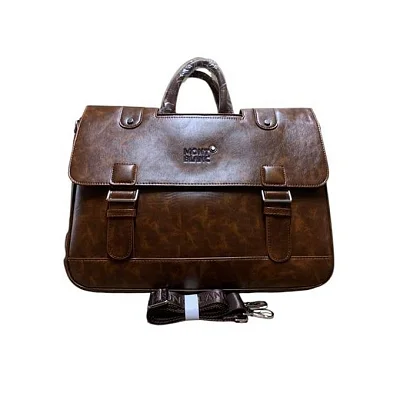 15.5" Mont Blanc Leather Laptop Briefcase Bag  - Coffee Brown