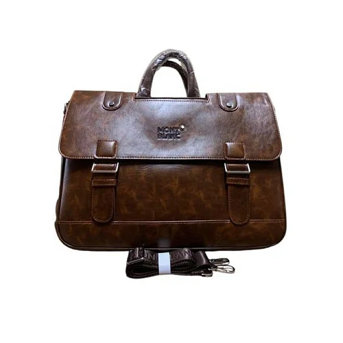 15.5" Mont Blanc Leather Laptop Briefcase Bag  - Coffee Brown