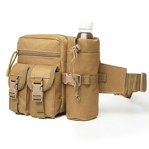 Men Waist Pack Nylon Hiking Water Bottle Phone Pouch - Brown