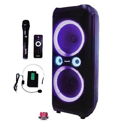 Saachi Professional Amplified Outdoor Speaker With Bluetooth/TWS/FM/LED Bundle With Wireless Mic - Black