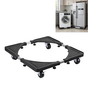 Fridge And Washing Machine Stand Mount Base Adjustable Stand Trolley - Black