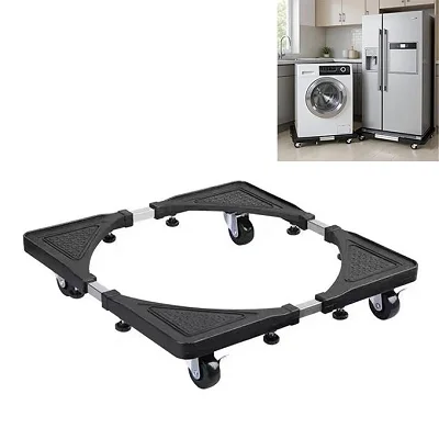 Fridge And Washing Machine Stand Mount Base Adjustable Stand Trolley - Black