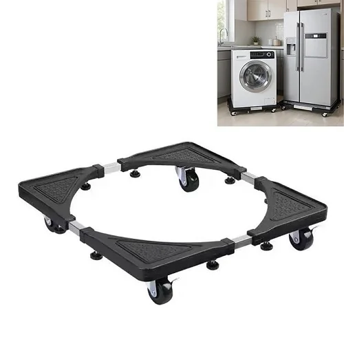 Fridge And Washing Machine Stand Mount Base Adjustable Stand Trolley - Black