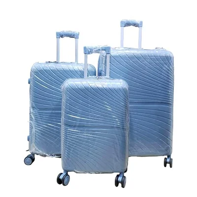 3pcs Waterproof Rubber Suitcase Set – Large, Medium &amp; Small 4 Wheel Spinner Luggage - Light Blue (Design Prints Vary)