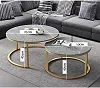 Coffee Table Modern Nesting Side Set of 2 End Table for Living Room Balcony Garden Round Accent Cocktail Table with Faux Marble Top and Metal Frame