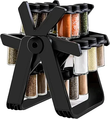 Spice Rack Set, 360°Rotating Ferris Wheel Seasoning Organizer with 18 Empty Spice Jars, Each Tank Can Hold a Capacity Of 300ml, for Cinnamon, Cumin, Crushed Red Pepper