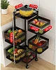 5 Layer Storage Kitchen Trolley For Storing Fruits & Vegetables - Black