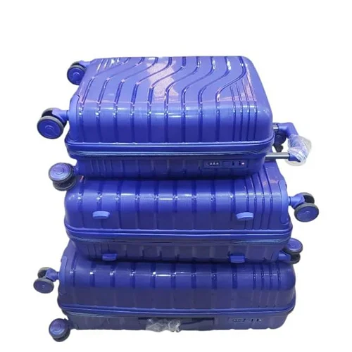 3pcs Waterproof Rubber Suitcase Set – Large, Medium &amp; Small 4 Wheel Spinner Luggage - Blue (Design Prints Vary)