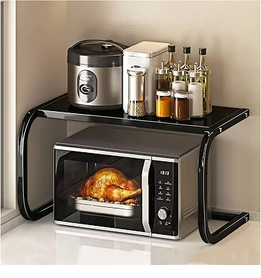 Microwave Shelf,Metal Frame Kitchen Storage Rack, Kitchen Baker's Rack, Microwave Oven Stand, Kitchen Counter Top Stand Organizer for Small Space, 2-Tier Medium