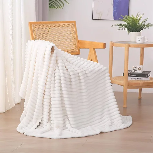 5*6 Soft warm  Fleece Throw Blanket - White