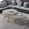 Coffee Table Modern Nesting Side Set of 2 End Table for Living Room Balcony Garden Round Accent Cocktail Table with Faux Marble Top and Metal Frame
