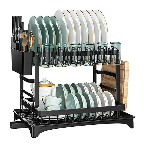 2 Layers Stainless-steel Dish Rack( Not Assembled)- Black