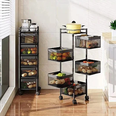 5 Layer Storage Kitchen Trolley For Storing Fruits &amp; Vegetables - Black