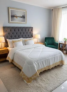 6x6 6pcs Laced Duvet Set With 1 Bedsheet, 2pillowcases, 2 Cushion Covers - White