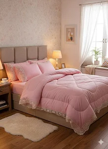 6x6 6pcs Laced Duvet Set With 1 Bedsheet, 2pillowcases, 2 Cushion Covers - pink