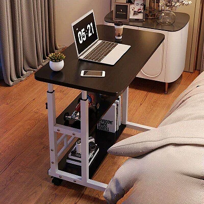 Laptop Table Height Adjustable, Side Table with Wheels, Bedside Table, Mobile Bar Table with 4 Wheels