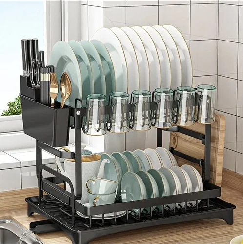 2 Layers Stainless-steel Dish Rack( Not Assembled)- Multicolor