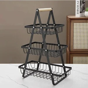 3-Tier Countertop Fruit Basket Bowl Bread Basket Vegetable Holder Kitchen Storage, Black (Copy)