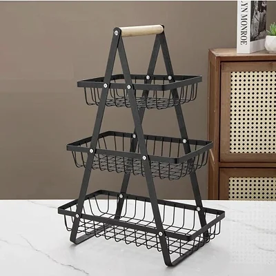 3-Tier Countertop Fruit Basket Bowl Bread Basket Vegetable Holder Kitchen Storage, Black (Copy)