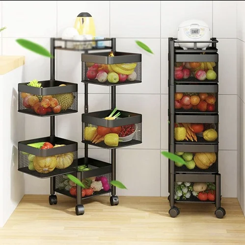 5 Layer Rotating Kitchen Trolley For Storing Fruits &amp; Vegetables - Black