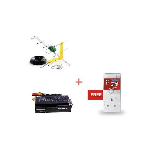 Phelistar Package Of FTA Decoder+ Antenna+Free TV Guard-Silver/Black
