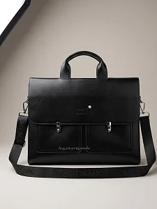 Mont Blanc Leather Premium Quality Laptop Bag -Black