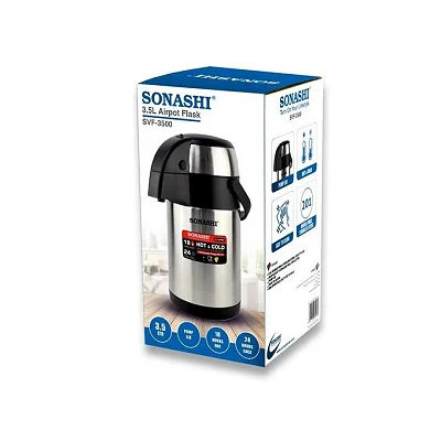 Sonashi 3.5L Hot &amp; Cold Airpot Flasks with Stainless Steel Insulation - Silver