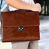 Men's Shoulder Briefcase With Password Lock Computer Leather 15 Inch - Brown