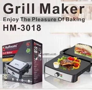 Hoffmans HM-3018 Sandwich Maker & Grill – Non-Stick Plates, Fast Heating, 2-Slice Electric Press. Black