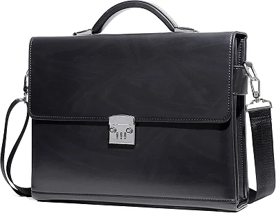 Men's Shoulder Briefcase With Password Lock Computer Leather 15"