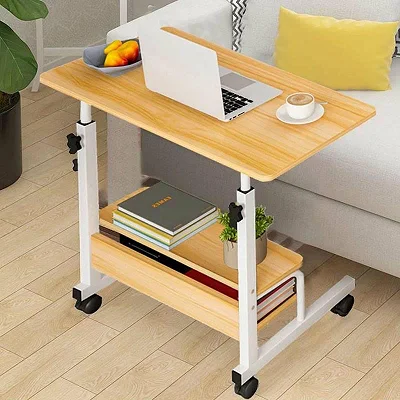 Adjustable Bedside Table- 60cm Laptop Table With Wheels - Brown