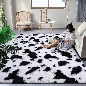 1.5 x2m Medium Size Fluffy Center Carpets - Patched White