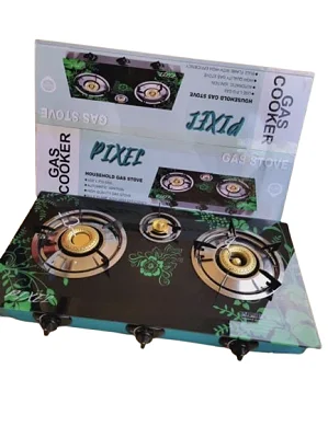 Tripple Tempered Glass Gas Stove With Automatic Ignition - Multicolor