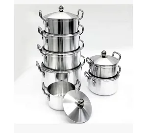 7Pcs Stainless Steel Cooking Pots Aluminum Heavy Satin Casserole Pot Set -Silver