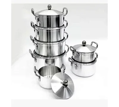 7Pcs Stainless Steel Cooking Pots Aluminum Heavy Satin Casserole Pot Set -Silver
