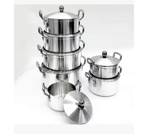 7Pcs Stainless Steel Cooking Pots Aluminum Heavy Satin Casserole Pot Set -Silver