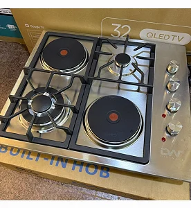 2 Gas + 2 Electric Hot Plate Auto Ignition Built In Table Top Cooktop - Silver