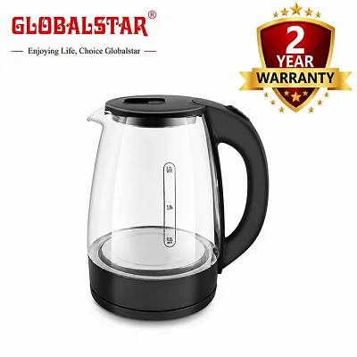 Globalstar GS-1001 1.8L Glass Electric Kettle - 1500W Fast Boiling - Black