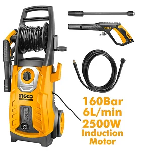 INGCO 2500W Industrial Pressure Washer – 160 Bar with 5M Hose & Spray Gun