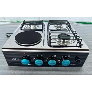 Pixel 4 Burner Countertop Cooking Range – 3 Gas + 1 Electric Cooker with Auto Ignition