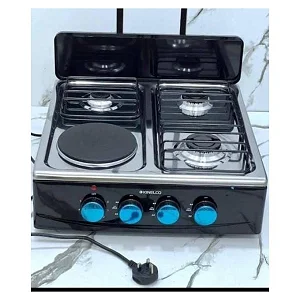 Pixel Hybrid Table Top Gas Cooker with 3 Gas Burners & 1 Electric Plate