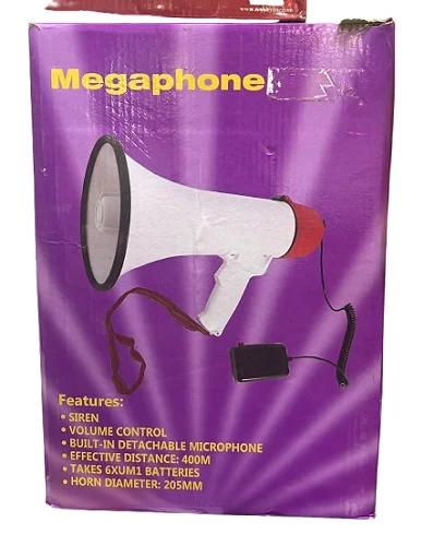 Handheld Megaphone Bullhorn with Siren &amp; Detachable Mic – 400M Range