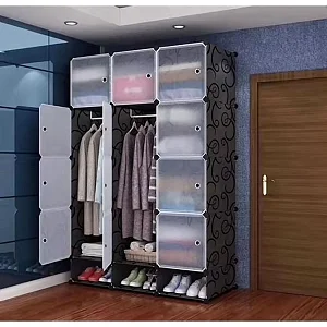 Portable 3-Column Plastic Wardrobe Closet – Black