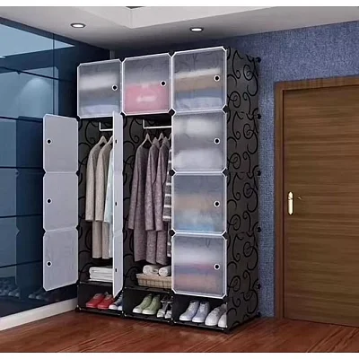 Portable 3-Column Plastic Wardrobe Closet – Black