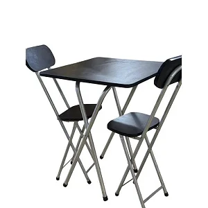 Foldable Wooden Dining Table Set With 2 Chairs – Black