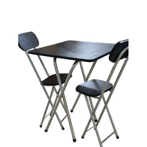 Foldable Wooden Dining Table Set With 2 Chairs – Black
