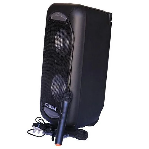 Cortina 12 Inch Rechargeable Public Address Speaker With 2 Wireless Mics, Bluetooth &amp; FM – Black